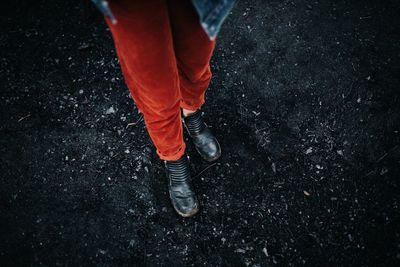 Low section of woman standing on field