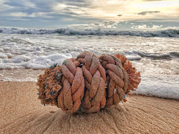 Close-up of rope on beach