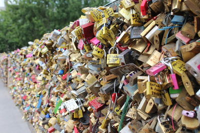 Full frame shot of multi colored padlocks