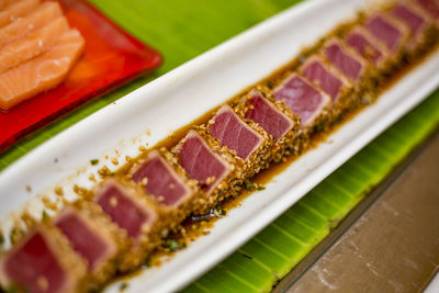 Close-up of dessert in plate on table