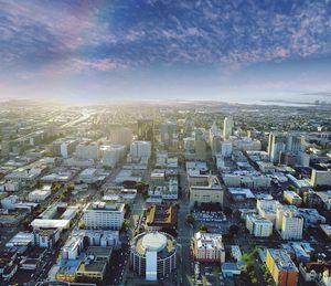 High angle view of cityscape against sky