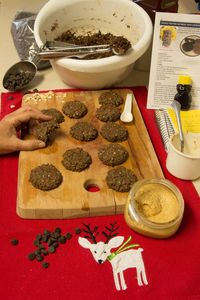 High angle view of person preparing food
