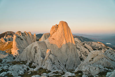 Mountain views on tulove grede at golden hour, zadar region, croatia