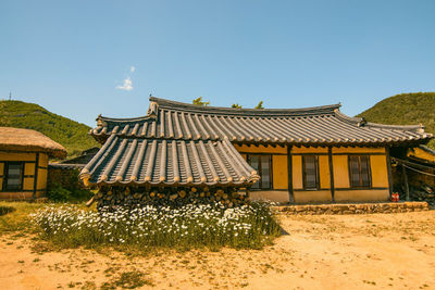 Exterior of building against clear blue sky