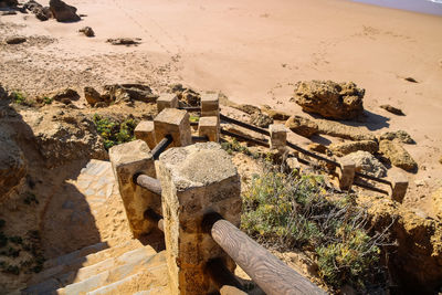 High angle view of old ruin on field