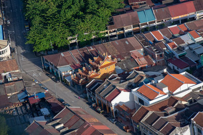 High angle view of buildings in city