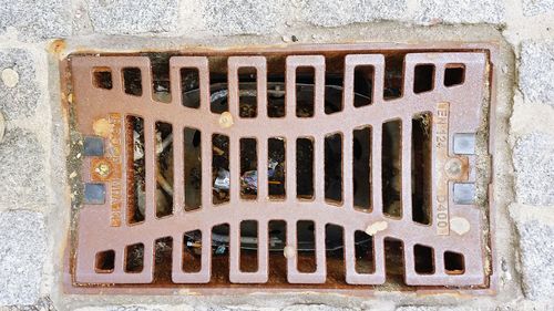 Directly above shot of metal grate on wall