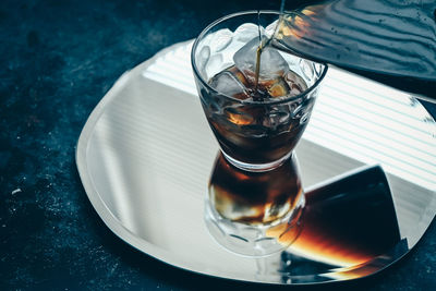 High angle view of ice cream in glass on table