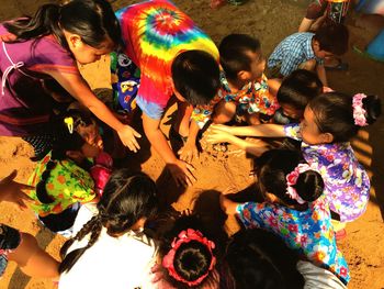 High angle view of people