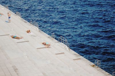 High angle view of people on beach