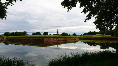 Reflection of trees in pond