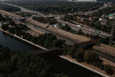 High angle view of bridge over river in city