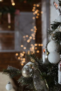 Close-up of illuminated christmas tree