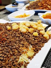 High angle view of chopped fruits in plate