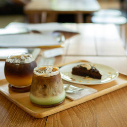 Close-up of dessert served on table