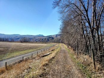 Scenic view of landscape against clear blue sky