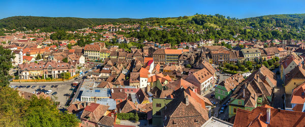 High angle view of townscape against sky