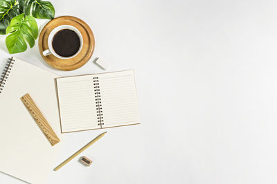 High angle view of coffee cup on table