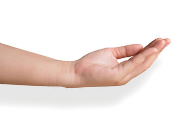 Close-up of hand holding white background