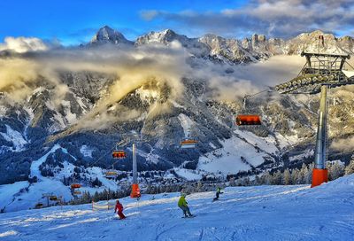 Scenic view of snow covered mountains