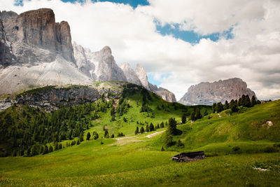 Scenic view of landscape and mountains against sky