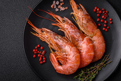 High angle view of seafood in plate