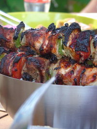 Close-up of meat on barbecue grill