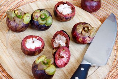 High angle view of fruits on table