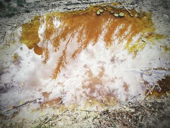 High angle view of snow on land