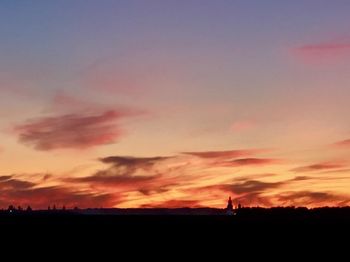 Scenic view of silhouette field against sky during sunset