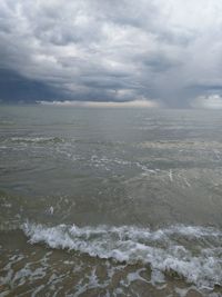 Scenic view of seascape against cloudy sky