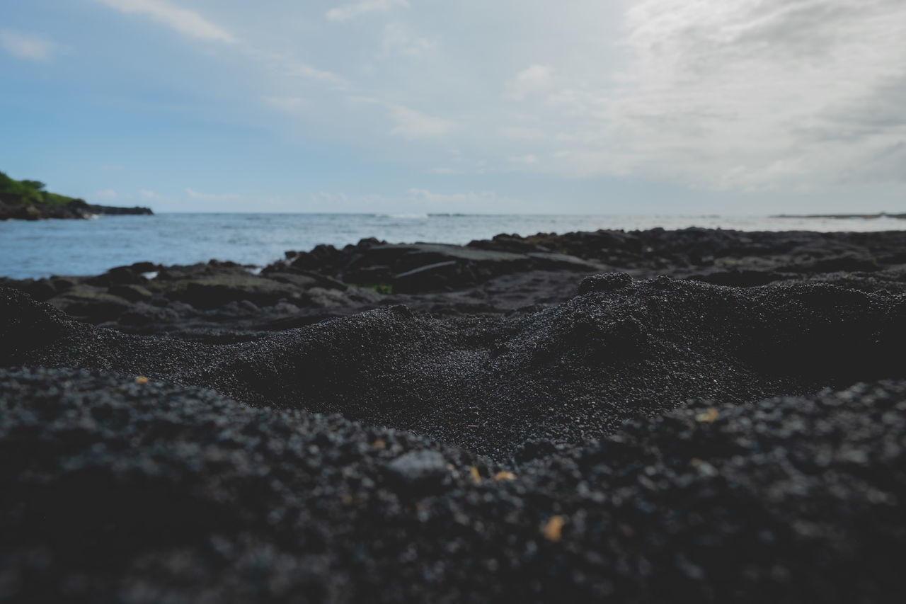 SURFACE LEVEL VIEW OF BEACH AGAINST SKY