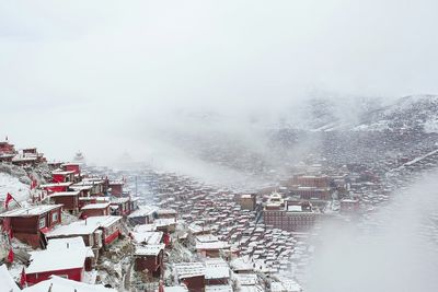 High angle view of cityscape during winter