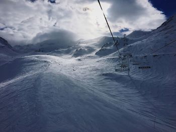 Scenic view of mountains against sky during winter