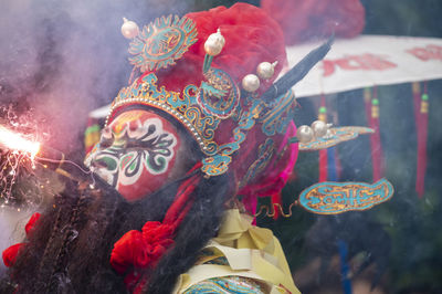 Rear view of woman wearing mask