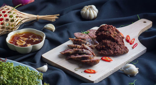 High angle view of food on table