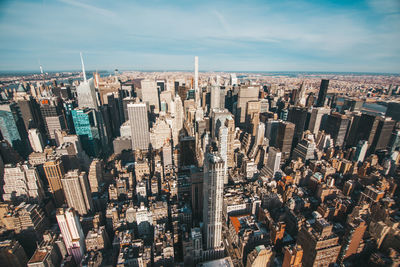 High angle view of city buildings against sky in new york