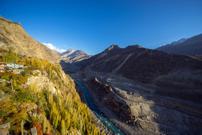 Autumn view of hunza valley in in the karakoram mountain range of the gilgit-baltistan of pakistan.