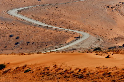 High angle view of desert road