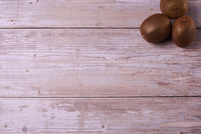 High angle view of bread on wooden table