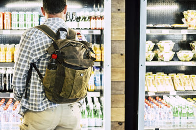 Rear view of man standing in store