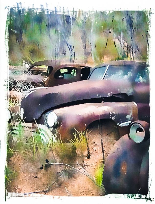 transfer print, auto post production filter, abandoned, obsolete, damaged, old, deterioration, run-down, weathered, bad condition, rusty, transportation, ruined, car, broken, dirty, field, land vehicle, indoors, close-up