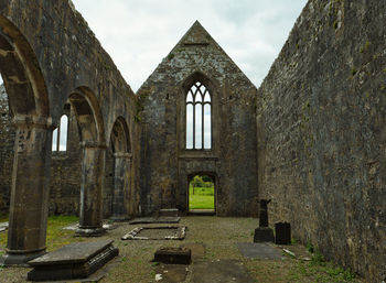 Interior view of a well preserved abbey. 