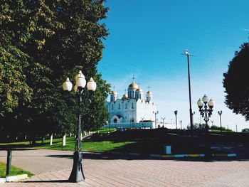 Low angle view of building against blue sky