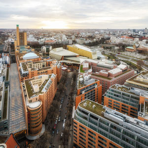 High angle view of cityscape against sky