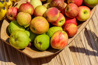 High angle view of apples in basket