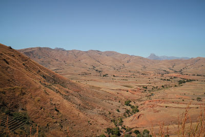 Scenic view of mountains against clear sky