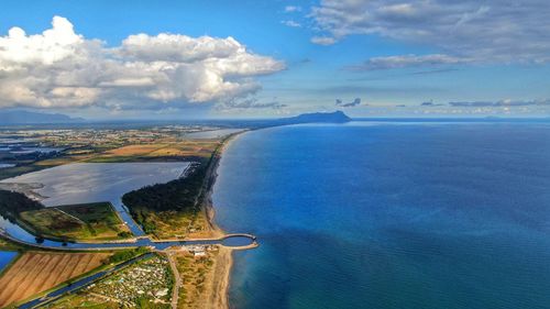 Scenic view of sea against cloudy sky
