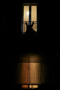 Silhouette of illuminated lamp in darkroom