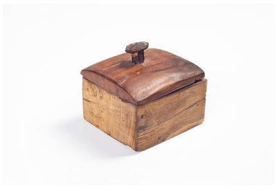 High angle view of old wooden structure against white background